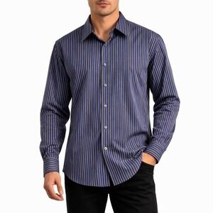 Geoffrey‎ Beene Striped Dress Shirt XL 17-17.5 Mens Long Sleeve Logo Tab